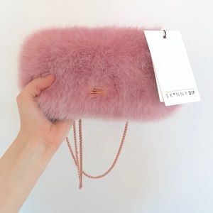 Skinny Dip Pink Faux Fur Rose Gold Clutch Bag